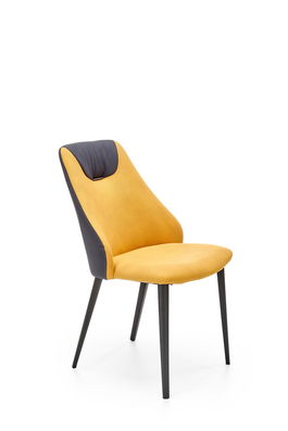 Scaun tapitat cu stofa si picioare metalice, Kai-470 Mustariu / Gri Inchis / Negru l48xA62xH85 cm