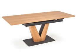 Masa extensibila din MDF, furnir, pal si metal, Uldric Stejar / Negru, L160-200xl90xH77 cm