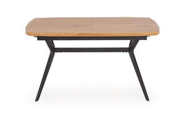 Masa extensibila din MDF si metal, Gustavus Stejar Auriu / Negru, L140-180xl80xH76 cm