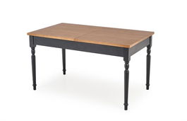 Masa extensibila din MDF, pal si lemn de fag, Rocio Stejar Inchis / Negru, L140-220xl80xH76 cm