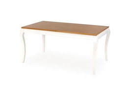 Masa extensibila din furnir si lemn, Wynton Stejar Inchis / Alb, L160-240xl90xH76 cm
