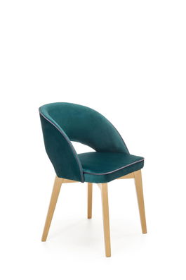 Scaun tapitat cu stofa si picioare din lemn de fag, Maribel Velvet Petrol / Stejar, l51xA57xH78 cm