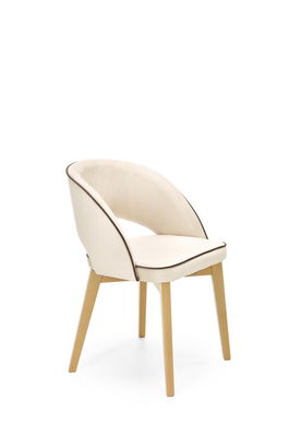 Scaun tapitat cu stofa si picioare din lemn de fag, Maribel Velvet Crem / Stejar, l51xA57xH78 cm