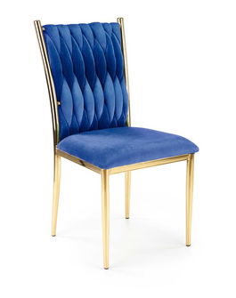 Scaun tapitat cu stofa si picioare metalice, Kai-436 Albastru Inchis / Auriu, l48xA55xH94 cm