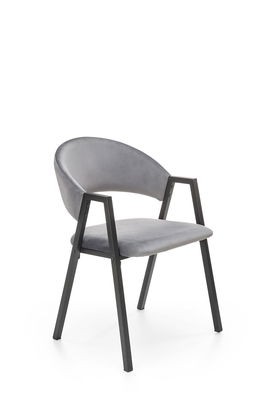 Scaun tapitat cu stofa si picioare metalice, Kai-473 Velvet Gri / Negru, l54xA58xH82 cm