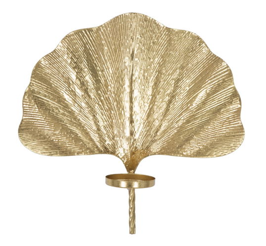 Decoratiune metalica de perete, cu suport lumanare, Glam Leaf Auriu, l41xA11,5xH40 cm