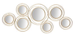 Decoratiune metalica de perete, cu oglinda, Glamy Round Auriu, l124,5xA4xH53,5 cm
