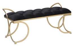 Banca tapitata cu stofa si picioare metalice Luxy Velvet Negru / Auriu, l101xA43xH47 cm