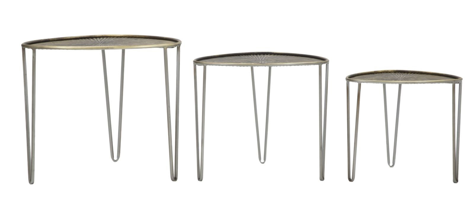 Set 3 mese de cafea din metal Delhi Grafit / Alama, Ø53,5xH47 / Ø45,5xH41 / Ø38xH35 cm