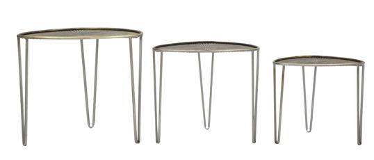 Set 3 mese de cafea din metal Delhi Grafit / Alama, Ø53,5xH47 / Ø45,5xH41 / Ø38xH35 cm