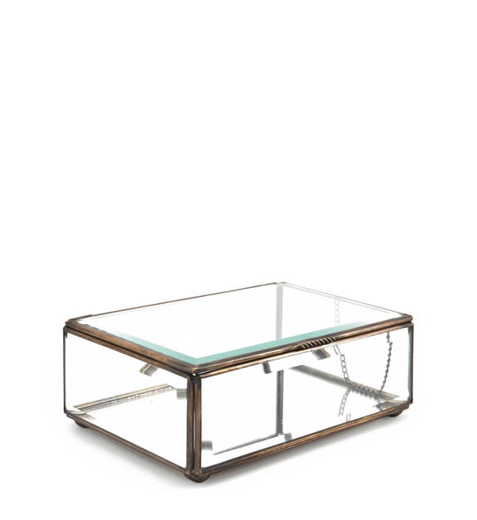 Cutie pentru depozitare din sticla si metal Box Medium, L15xl10xH7 cm