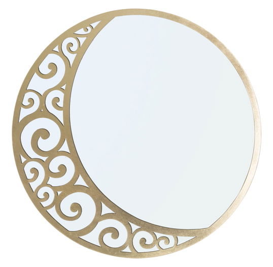 Oglinda decorativa cu rama metalica, Luna Astratta Auriu, Ø72 cm