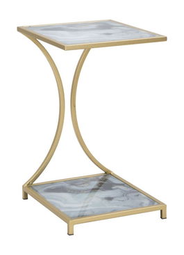 Masa de cafea din metal si sticla, Glamys Level Albastru / Auriu, L40xl35xH60 cm