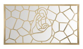 Decoratiune metalica de perete, cu oglinda, Nativity Rectangle Auriu, l120xA2xH66 cm