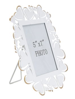 Rama foto decorativa din metal si sticla, Heart Alb, 25 x 27,7 cm