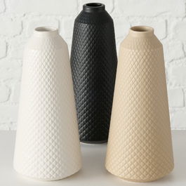 Set 3 vaze decorative din dolomita, Monrovia Alb / Negru / Bej Mat, Modele Asortate, Ø12xH27 cm