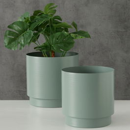 Set 2 ghivece din metal Melanda Verde, Ø19xH18 cm / Ø21xH21 cm