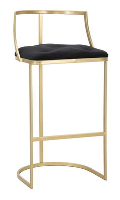 Scaun de bar tapitat cu stofa si picioare metalice, Istanbul Velvet Negru / Auriu, l45xA45xH90 cm