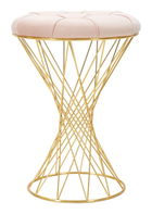 Taburet tapitat cu stofa si picioare metalice, Tower Velvet Roz / Auriu, Ø41xH54 cm