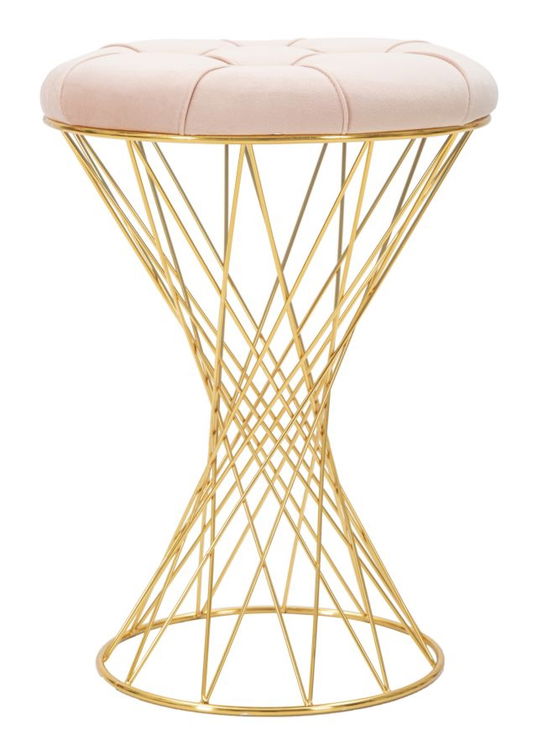 Taburet tapitat cu stofa si picioare metalice, Tower Velvet Roz / Auriu, Ø41xH54 cm