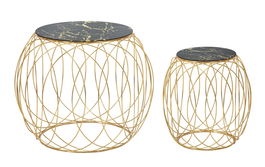 Set 2 mese de cafea din metal si sticla Ball Negru / Auriu, Ø65xH56 / Ø43xH45 cm