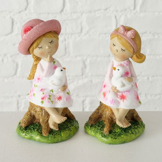 Set 2 figurine din polirasina Rosella Roz / Alb, Modele Asortate, L8xl8xH15 cm