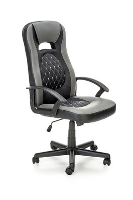 Scaun de birou directorial tapitat cu piele ecologica, Castalia Gri / Negru, l60xA64xH107-117 cm