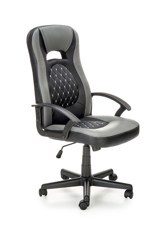 Scaun de birou directorial tapitat cu piele ecologica, Castalia Gri / Negru, l60xA64xH107-117 cm