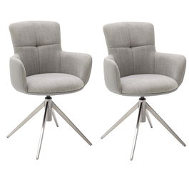 Set 2 scaune rotative tapitate cu stofa si picioare metalice, Mecana Gri / Crom, l60xA64x87 cm