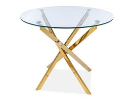 Masa rotunda din sticla si metal, Agalia Transparent / Auriu, Ø90xH75 cm