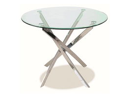 Masa rotunda din sticla si metal, Agalia Transparent / Crom, Ø90xH75 cm