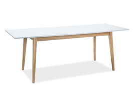 Masa extensibila din pal si lemn, Cecil Small Alb / Stejar, L120-165xl68xH75 cm