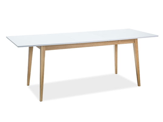 Masa extensibila din pal si lemn, Cecil Small Alb / Stejar, L120-165xl68xH75 cm
