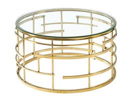Masa de cafea din sticla si metal, Lively Transparent / Auriu, Ø80xH45 cm