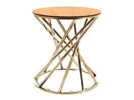 Masa de cafea din sticla si metal, Ottilia B Amber / Auriu, Ø50xH54 cm