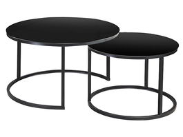 Set 2 mese de cafea din sticla, furnir si metal, Atalie D Negru, Ø80xH45 cm / Ø60xH42 cm