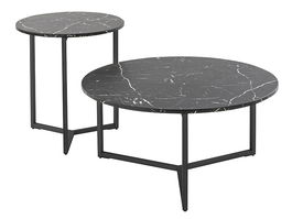 Set 2 mese de cafea din sticla si metal, Ravid Negru, Ø80xH40 cm / Ø50xH55 cm