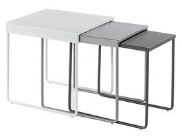 Set 3 mese de cafea din metal, Vice Alb / Gri / Gri Inchis, L45xl40xH50 cm / L45xl35xH48 cm / L45xl31xH46 cm