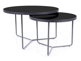 Set 2 mese de cafea din sticla si metal, Irving Negru, Ø80xH50 cm / Ø60xH45 cm