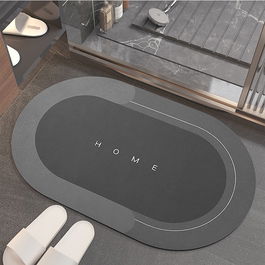Covoras pentru baie antiderapant, din diatomit absorbant, Home Oval Gri inchis, 60 x 40 cm