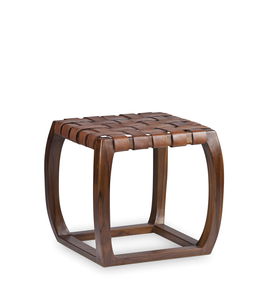 Masa de cafea din lemn si piele Braid Corner Maro Inchis, L45xl45xH45 cm