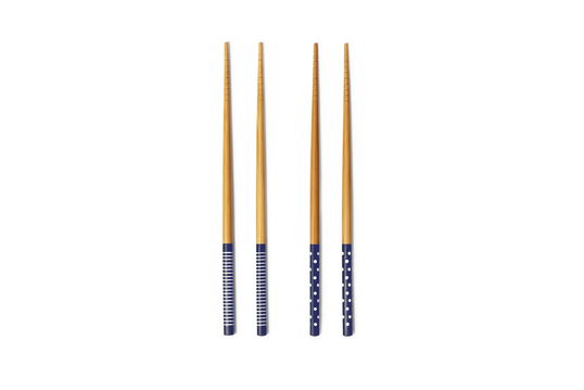Set 4 betisoare chinezesti din bambus Chopsticks Natural / Albastru, L22,5 cm