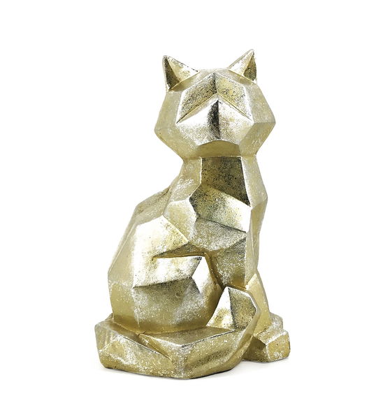 Decoratiune din rasina, Geometric Cat Argintiu / Auriu, L27xl24xH43 cm