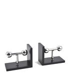Set 2 suporturi pentru carti, din aluminiu si MDF, Prince 2 Crom / Negru, l40xA10xH15 cm