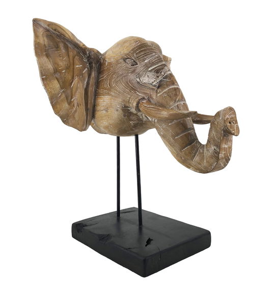 Decoratiune din lemn Teak Elephant Head Natural / Negru, L50xl45xH55 cm