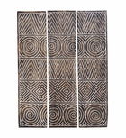 Decoratiune de perete, din lemn de mango, 3 piese, Geometric Carved Natural, 105 x 140 cm
