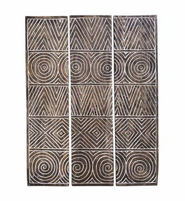 Decoratiune de perete, din lemn de mango, 3 piese, Geometric Carved Natural, 105 x 140 cm