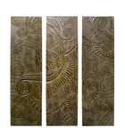 Decoratiune de perete, din lemn de tec, 3 piese, Large Carved Natural, 150 x 180 cm