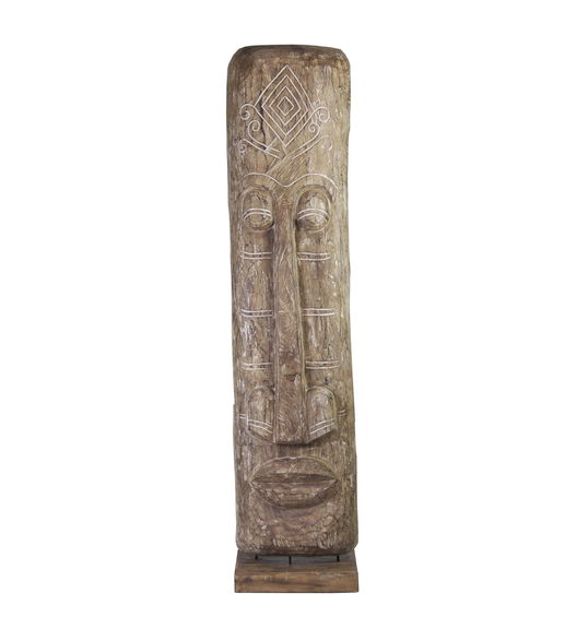Decoratiune din lemn de tec, Large Totem Natural, L40xl40xH200 cm