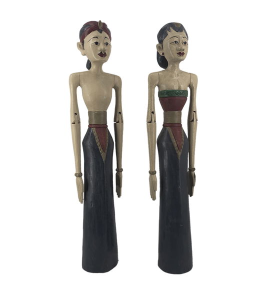 Set 2 decoratiuni din lemn de tec, indonesian Couple, L25xl18xH100 cm
